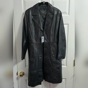 Mercedes-Benz Collection Leather Jacket Trench Coat Black Size Medium Womens New
